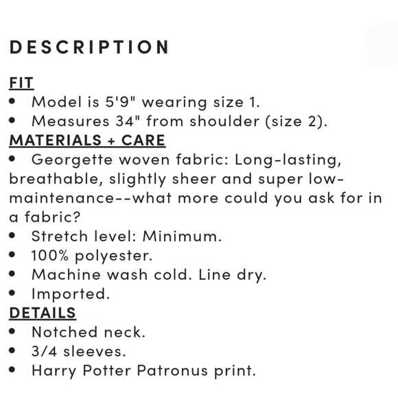 TORRID HARRY POTTER Patronus Black Georgette Top! NWT! - Picture 4 of 7